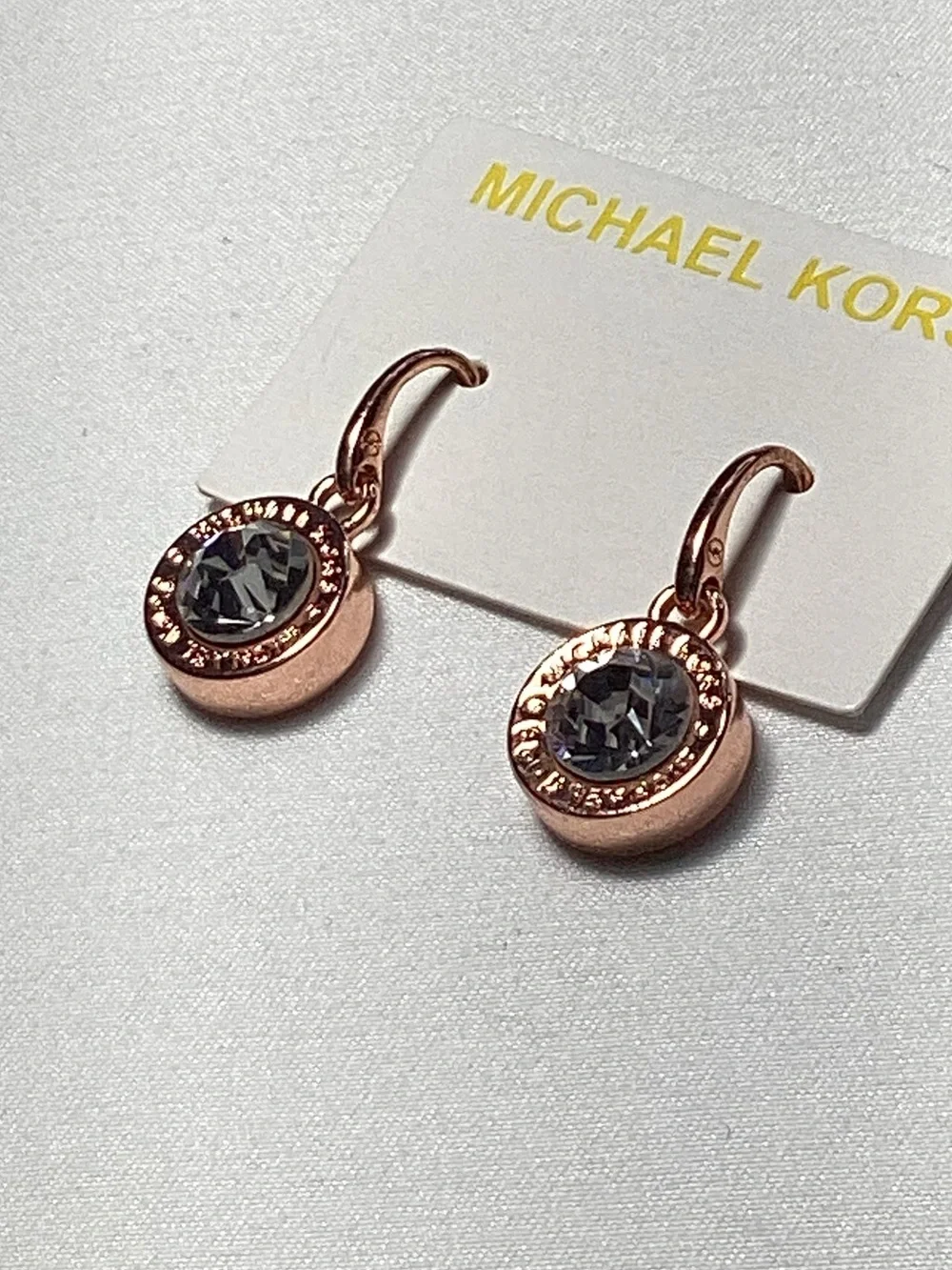 Michael Kors Brilliance Rose Gold Crystal Drop Earrings NWT w/MK Velvet Dust Bag